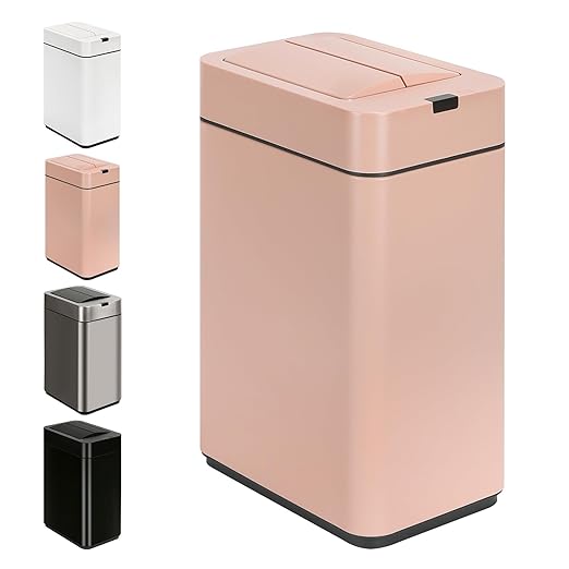SYNCVIBE Sensor Trash Can with Butterfly Lid 2.6 Gallon Rectangular Automatic Garbage Can, Stainless Steel Trash Bin, Slim Waterproof Wastebaskets with Lid Soft Close for Under Counter, Pink