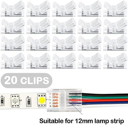 Flutesan 20 Pcs 4 Pin 12 mm LED Strip Connector RGB Lights