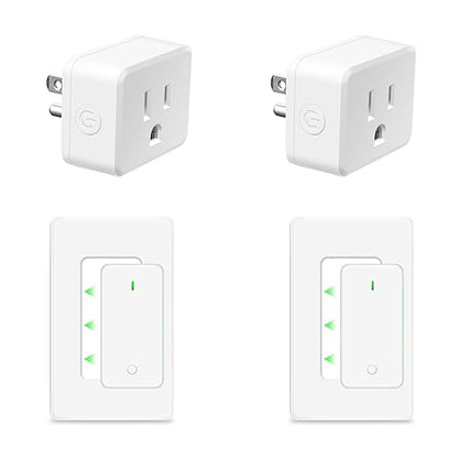 NineLeaf Remote Plug in On Off Switch Kit, Square Outlet Plug with Remote, Wireless Wall Mounted Light Switch, 15A/1500W, 500ft, TUV Listed, No Wiring Needed, for Lamps, Fans,2 Switches 2 Outlets