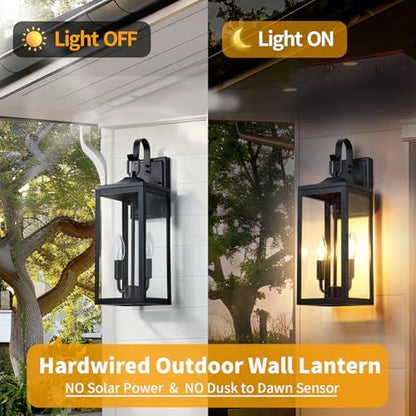18'' Large Outdoor Wall Lights 2 Packs, Porch Light E12 2-Light, Black