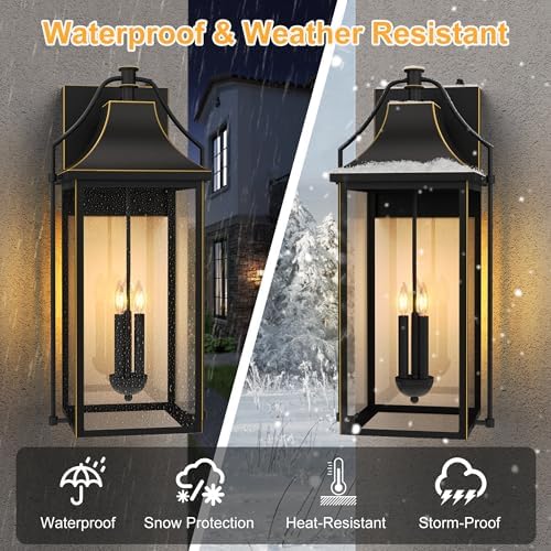 25IN Dusk to Dawn Outdoor Wall Light, 3-E12 Base Patio Light