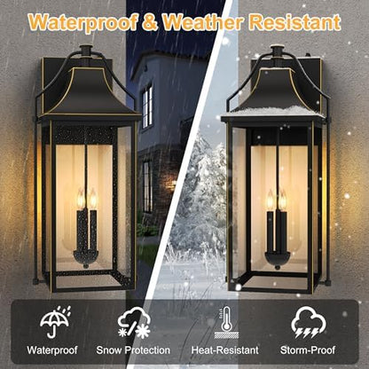 25IN Dusk to Dawn Outdoor Wall Light, 3-E12 Base Patio Light