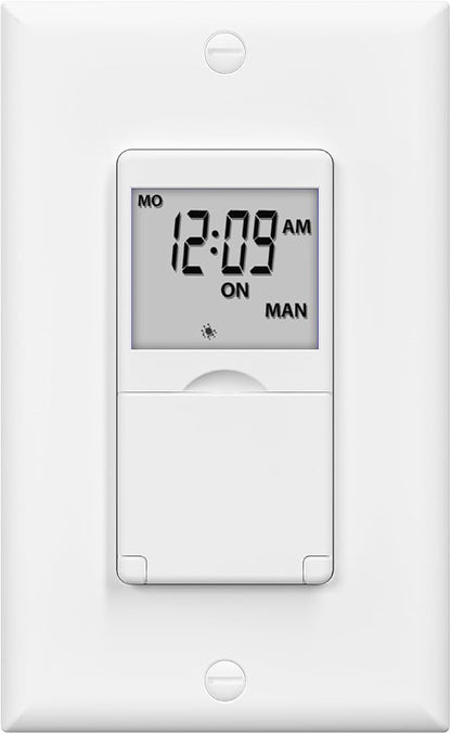 BN-LINK 7 Day Programmable in-Wall Timer Switch for Lights, Digital Light Switch Timer Indoor, Single Pole and 3 Way (Compatible with SPDT) Both Use, Neutral Wire Required, No Backlight, ETL Listed
