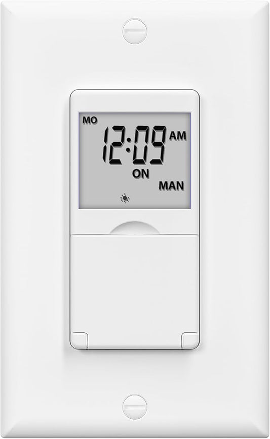BN-LINK 7 Day Programmable in-Wall Timer Switch for Lights, Digital Light Switch Timer Indoor, Single Pole and 3 Way (Compatible with SPDT) Both Use, Neutral Wire Required, No Backlight, ETL Listed