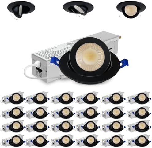 Adetu 2 Inch Black Gimbal LED Recessed Light, 5CCT, 5W=50W, 550LM, 24 Pack