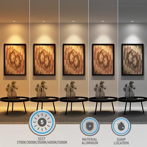 TORCHSTAR 12-Pack 5CCT 3 Inch Ultra-Thin LED Recessed Light, CRI90 6W
