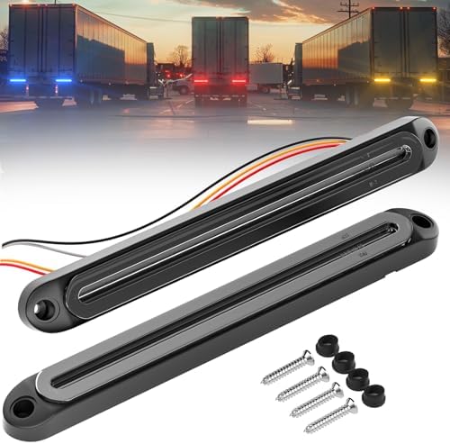 PSEQT 3 Color Trailer Tail Brake Stop Turn Signal Running LED Lights Bar Amber Red Blue Rear Identification Marker Waterproof Light Strip for Trailer Truck Pickup Offroad RV ATV UTV Bus Van, 2Pcs