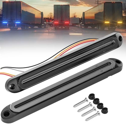 PSEQT 3 Color Trailer Tail Brake Stop Turn Signal Running LED Lights Bar Amber Red Blue Rear Identification Marker Waterproof Light Strip for Trailer Truck Pickup Offroad RV ATV UTV Bus Van, 2Pcs