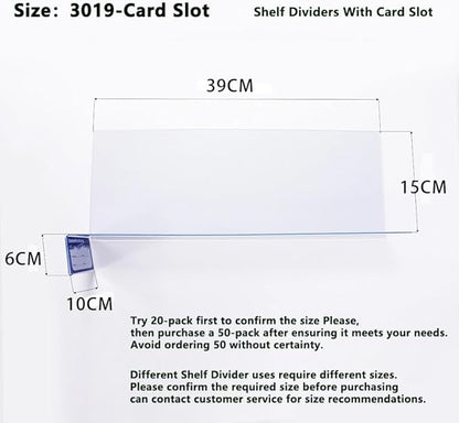 20 Pcs 39*15CM Transparent Shelf Dividers with Card Slot，Adjustable Shelf Organizers, Crystal Clear PVC, Ideal for Product Display and Organization on Wire Shelves, Retail Shelving by Clip Strip