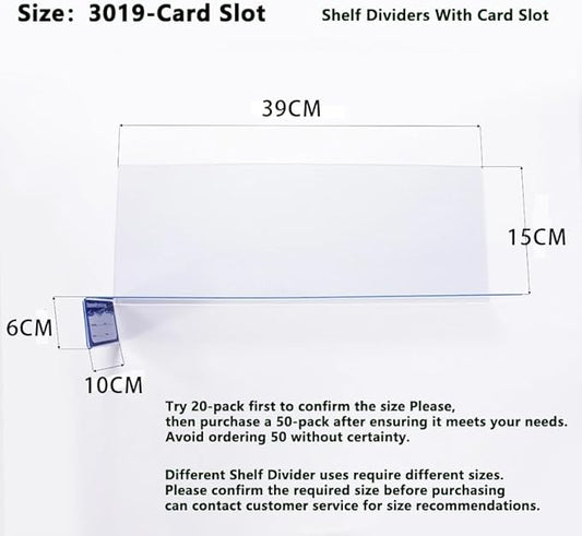20 Pcs 39*15CM Transparent Shelf Dividers with Card Slot，Adjustable Shelf Organizers, Crystal Clear PVC, Ideal for Product Display and Organization on Wire Shelves, Retail Shelving by Clip Strip