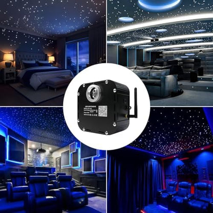 AZIMOM High Brightness 50W 800pcs Twinkle Fiber Optic Starlight Kits End Glow 0.03in 13.1ft Fiber Strands Sound Activated Bluetooth/APP Remote Control Car Headliner Theater Ceiling Home Lobby