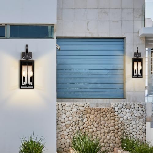 19" Large Outdoor Wall Lights Modern Front Porch Lantern Wall Mount 2-Light