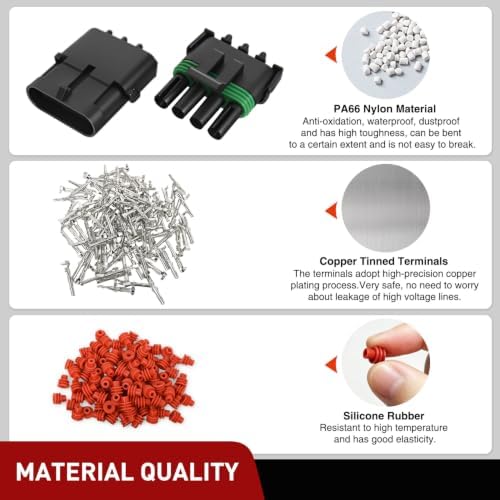 Nilight 180PCS 10 Kits 4 Pin Waterproof Automotive Electrical Connector Kit