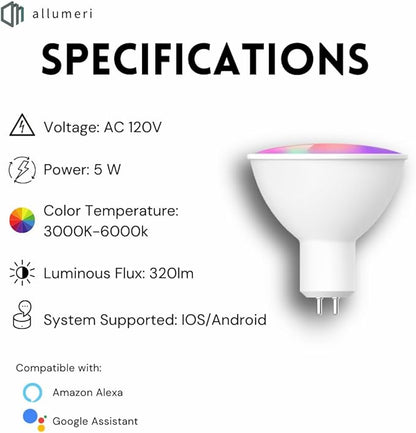 MR16 Smart LED Light Bulb, 50 Watt Equivalent, Energy Efficient 5W, GU5.3 Base, Dimmable, Color-Changing LED with App & Voice Control (3)