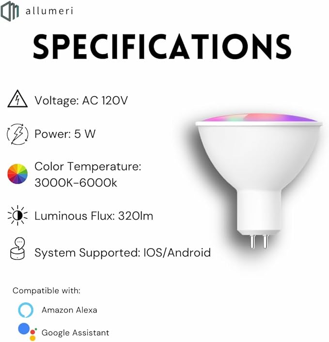 MR16 Smart LED Light Bulb, 50 Watt Equivalent, Energy Efficient 5W, GU5.3 Base, Dimmable, Color-Changing LED with App & Voice Control (1)
