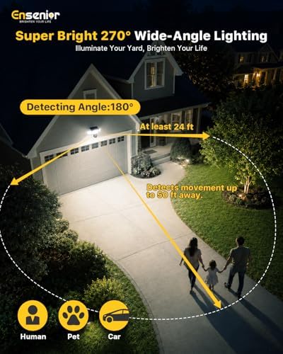 Ensenior Solar Motion Lights Outdoor, Security Flood Lights 3-Head, 2-Pack