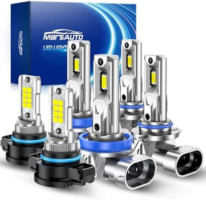 Marsauto H11 9005 Light Bulbs Combo and 5202 LED Fog Light Bulbs Fit for Chevy Silverado 1500 (2007-2015) Chevy Silverado 2500 HD 3500 HD(2007-2019), 92,000LM Bright 9005 H11 High/Low Beam Kits