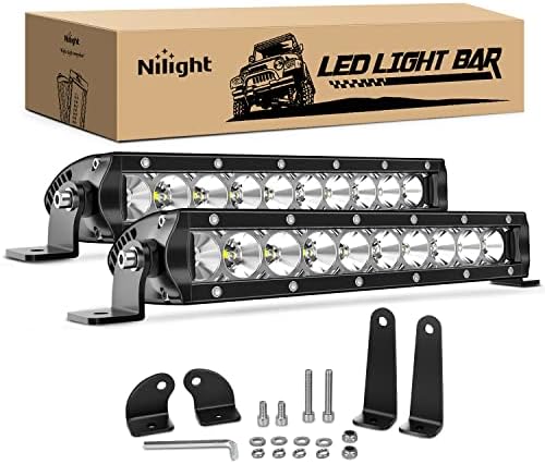 Nilight Led Light Bar Super Slim 2Pcs 11Inch 50W Flood 5000LM 3D Driving Fog Off Road Lights Work Light Pods for Trucks Pickup SUV ATV UTV Boat 4x4 Van Camper- 2 Style Mounting