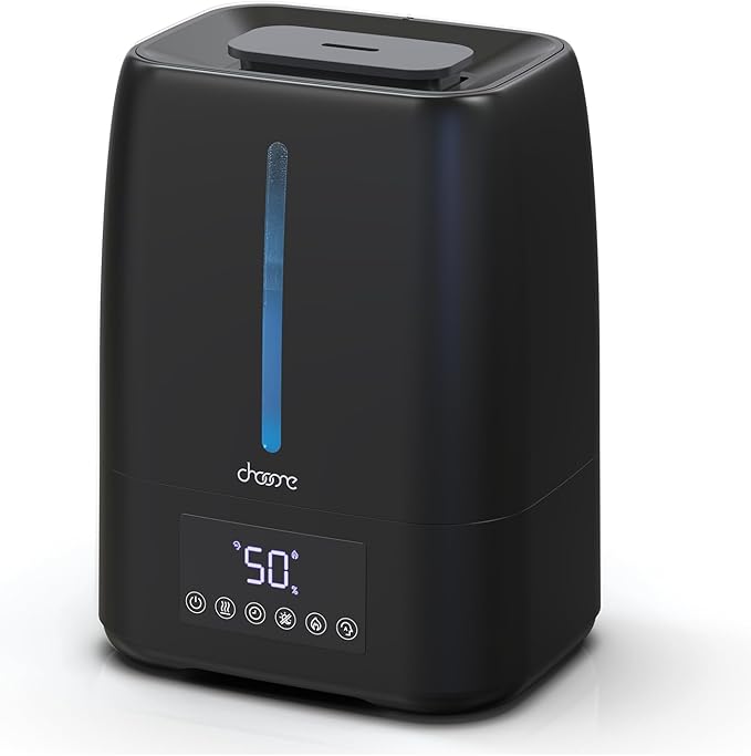 6L Top Fill Ultrasonic Humidifier - Cool and Warm Mist for Bedroom, Baby, Large Rooms & Plants, Smart Humidity Control, Aroma Diffuser, Night Light, 12H Timer, Quiet, Black