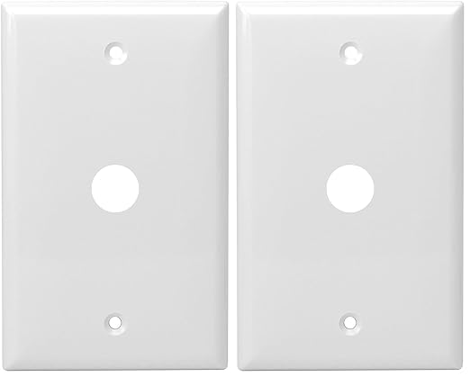 ENERLITES 1 Gang 0.406 Inch Hole Telephone/Cable Wall Cover, Fade Resistant Unbreakable Polycarbonate with Smooth Surface, 8661-W White (Pack of 2)