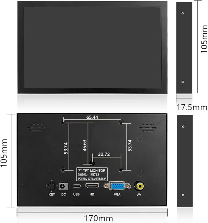 7 Inch Mini Monitor HDMI, Portable Vga Monitor with AV BNC 1024×600 LCD Screen with Built-in Speakers,IPS Multi-Function Small Display for Raspberry Pi PC/TV/DVD/CVBS