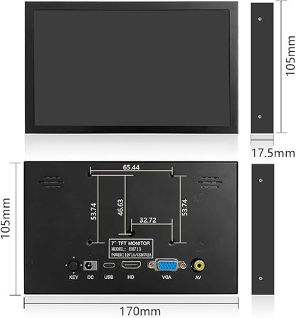 7 Inch Mini Monitor HDMI, Portable Vga Monitor with AV BNC 1024×600 LCD Screen with Built-in Speakers,IPS Multi-Function Small Display for Raspberry Pi PC/TV/DVD/CVBS