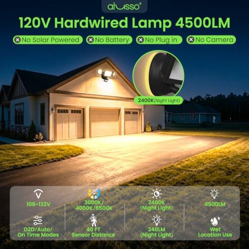 ALUSSO Motion Sensor Outdoor Lights , 40W 4500LM Flood Lights Outdoor 120V