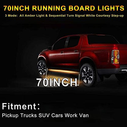 Led Running Board Lights for Trucks Amber Side Marker Kit, White Courtesy Light Extended Crew Cab 2pc 70Inch 216 Led Bar Bed Switchback Underglow Strip for Pickup Truck SUV Cars Work Van (1070)