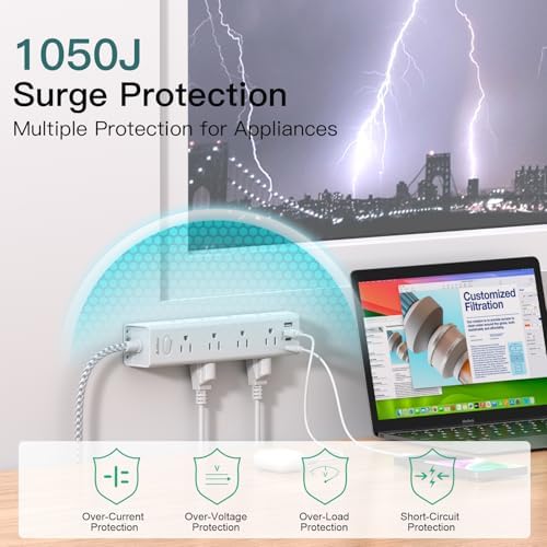 Surge Protector Power Strip - 15 FT Extension Cord with 12 AC Outlets 4 USB