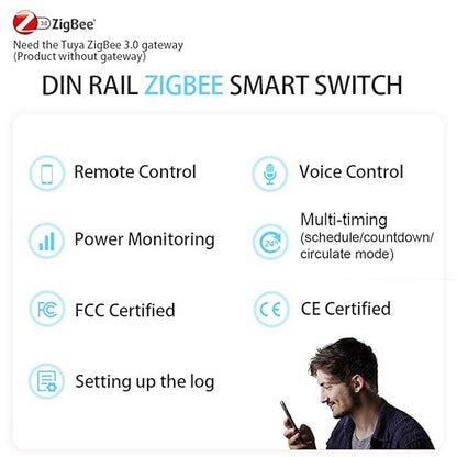 TONGOU ZigBee DIY Smart Switch 10A| DIN Rail Switch| 1P+N 90-240VAC| Real-time Power Monitoring| Remote Control and Set Timer for Home Automation| Support Tuya/Smart Life| Voice Control| FCC Certified