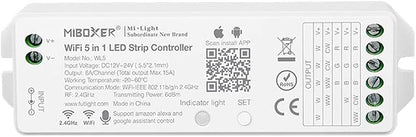 LGIDTECH Miboxer WL5(YL5 VUP) LED Strip Light 5 in 1 Controller for 5050 3528 2835,Smartphone APP Control Without Extra Hub.Amazon Alexa Google Home Assistant Voice Control,DC12-24V,180W-360W
