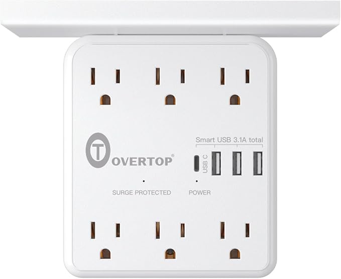 Overtop Power Charger with Shelf,Wall Outlet Extender,Surge Protector 1800J