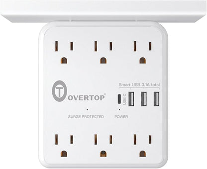 Overtop Power Charger with Shelf,Wall Outlet Extender,Surge Protector 1800J