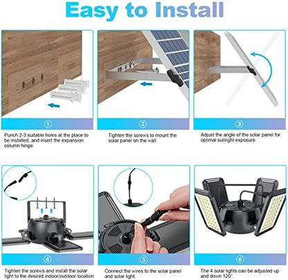 Latband Solar Shed Light Outdoor Indoor Solar Powered Motion Sensor Pendant Light,144LED 1200LM Daytime Work with 5 Modes & Remote Control 4 Heads IP65 Waterproof for Garage Barn Shop 2 Pack