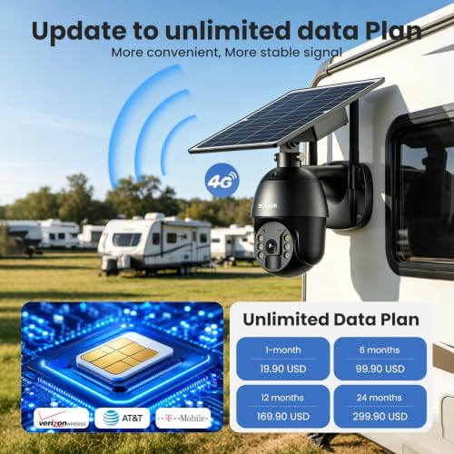 SOLIOM 4G LTE Security Camera, Solar Wireless Cellular Security Camera, 360° Pan Tilt View with Spotlight, 1080P Night Vision, 2-Way Talk, PIR Motion Sensor, No WiFi, Black