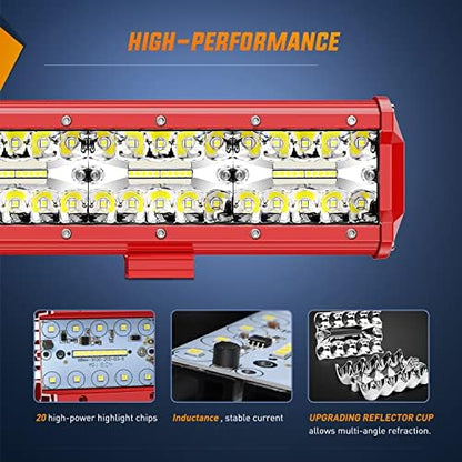 Nilight LED Light Bar 20 Inch with Wiring Kit on Truck SUV UTV, Red Shell