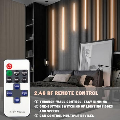 Lichaser 6 Pcs Smart Recessed Lighting for Acoustic Wall Panels, WiFi Warm White LED Strip Lights Compatible with Alexa, Self-Adhesive Black Aluminum LED for Wood Slat Wall Panels (2*16+2*24+2*36 in)