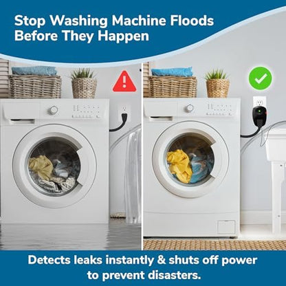 WasherWatcher Laundry Tub Overflow Protector - Water Leak Shut Off Detectors w/ LED Indicator, Alarm, Water Sensor, & More - Easy to Install Washing Machine Leak Detector for Any Drain System