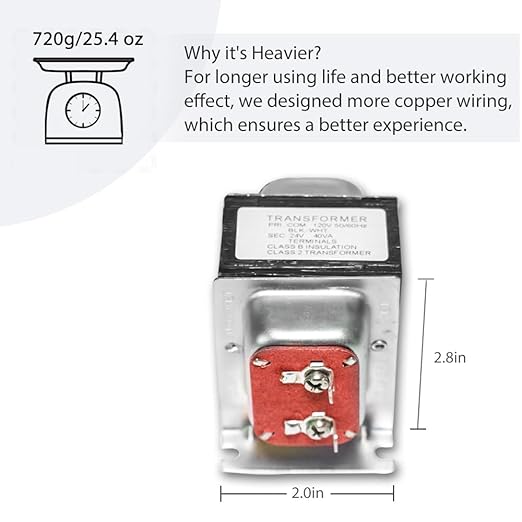 VIIVRIA 24V 40VA Doorbell Transformer - Heavy-Duty Copper Core for Ring Pro/2 & Nest Hello, Easy Install Hardwired Power Supply, Thermostat/Chime Compatible