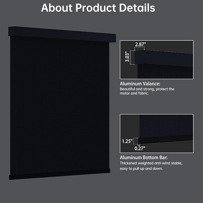 Motorized Solar Shades, Light Filtering Smart Blinds for Windows Automatic Blinds Compatible with Alexa, Falme Resistant Roller Shades Customized for Office Living Room (5% Openness Black)