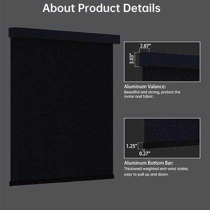 Motorized Solar Shades, Light Filtering Smart Blinds for Windows Automatic Blinds Compatible with Alexa, Falme Resistant Roller Shades Customized for Office Living Room (5% Openness Black)
