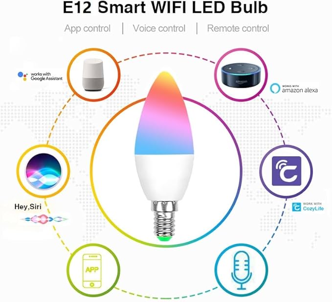 Tuya Bluetooth Smart LED Light Bulbs RGBCW, E12 Music Sync Color Changing,with App Control for Living Room, Party,2PACK.