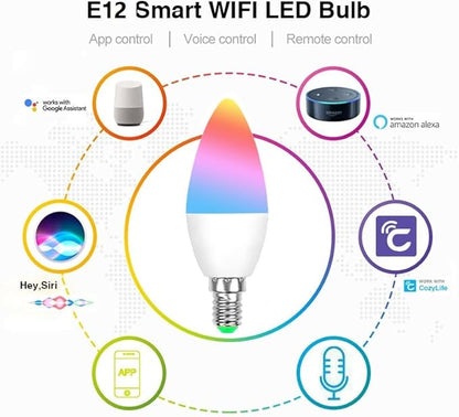 Tuya Bluetooth Smart LED Light Bulbs RGBCW, E12 Music Sync Color Changing,with App Control for Living Room, Party,2PACK.