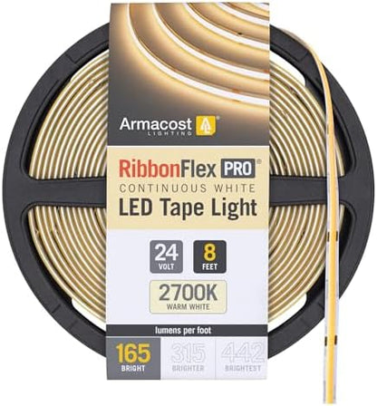 Armacost Lighting RibbonFlex Pro 24V White COB LED Strip Light Tape 2700K, 165 Lumens/Ft, 2.5M 171110