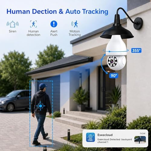 Light Bulb Security Camera, 5G&2.4GHz WiFi Light Bulb Cameras Wireless Outdoor Indoor, Lightbulb Camera for Home Security, Two-Way Talk,Color Night Vision, Motion Detection & Real-time Alarm