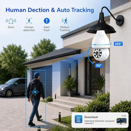 Light Bulb Security Camera, 5G&2.4GHz WiFi Light Bulb Cameras Wireless Outdoor Indoor, Lightbulb Camera for Home Security, Two-Way Talk,Color Night Vision, Motion Detection & Real-time Alarm