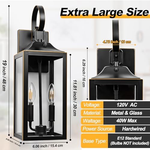 19" Dusk to Dawn Outdoor Lighting, Waterproof Large Outdoor Wall Lights
