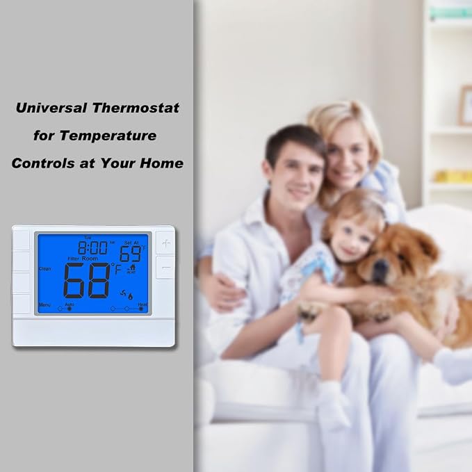 Programmable Thermostat, Thermostat for Home HVAC Systems,Multi-Stage, 2 Heat/2 Cool, Blue Backlight