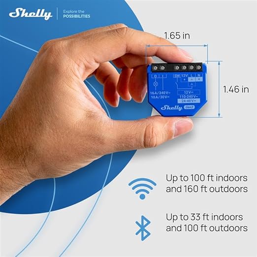 Shelly 1 Gen3, WiFi & Matter Smart Relay Switch with Dry Contacts, 1-Channel 16A, Alexa, Home Assistant, SmartThings & Google Home Compatible, DIY Smart Automation, Garage Door Opener, No hub required
