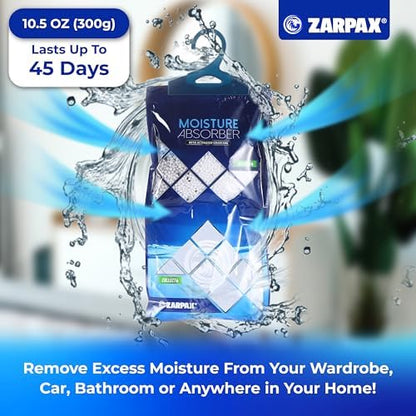 ZARPAX Hanging Moisture Absorber Bags Activated Charcoal 10.5oz - Set of 10